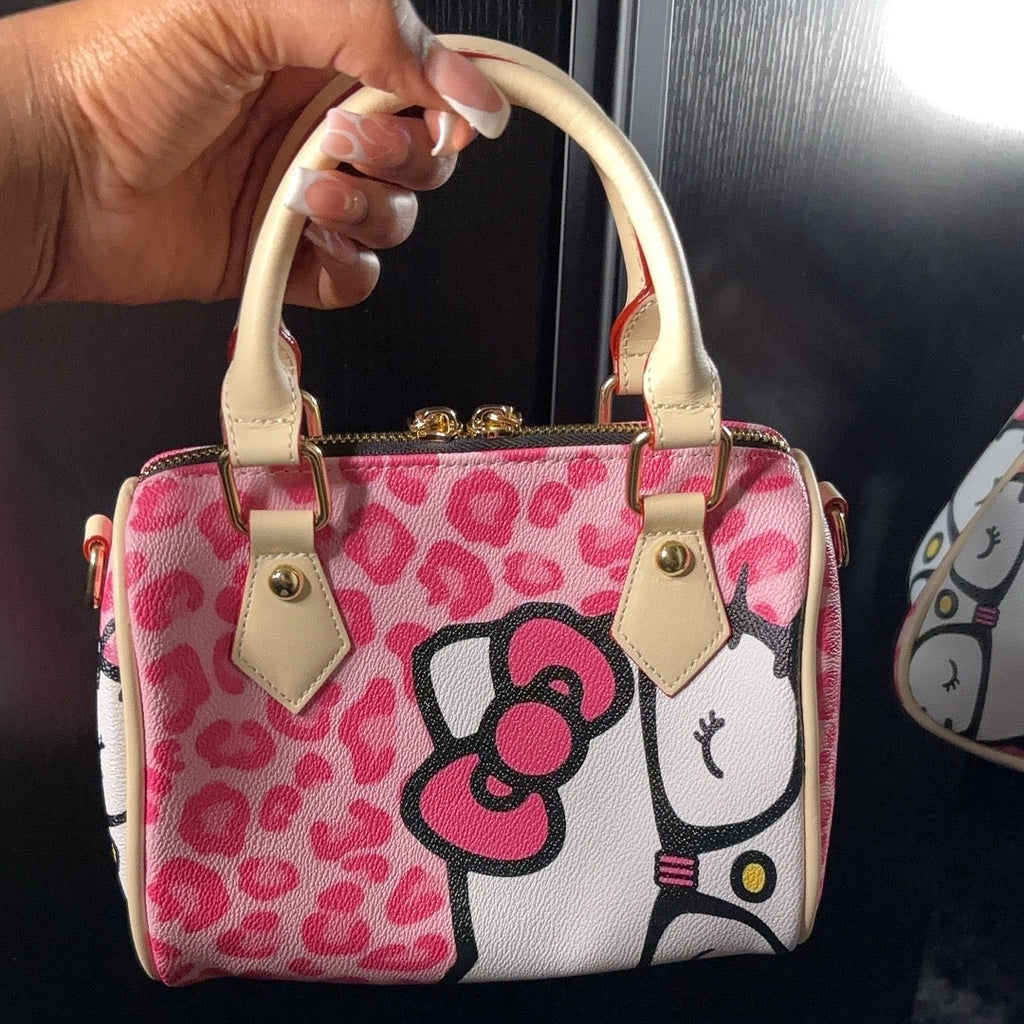 PINK LEOPARD BOW PILLOW BAG